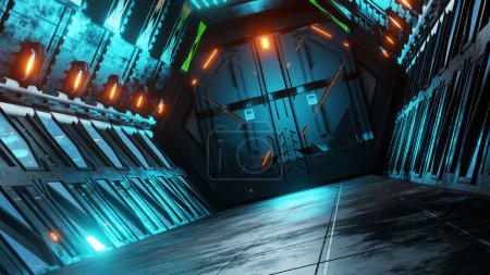 3d rendering sci-fi background futuristic hallway Abstract illustration.
