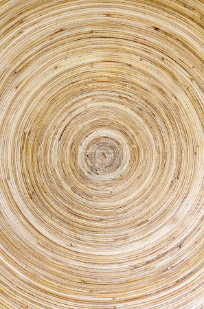 Photo for Top view closeup of brown slice of freshly cut wood texture with dense concentric growth rings. - Royalty Free Image
