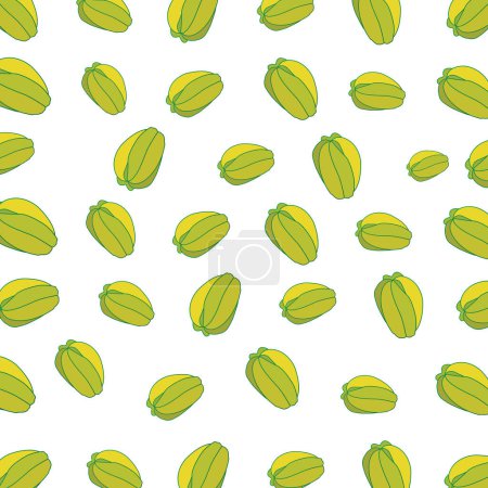 Seamless pattern with star fruit on white background