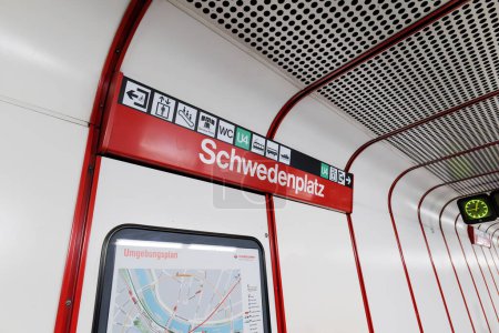 Photo for Vienna, Austria. Name sign of the Schwedenplatz underground station. 2023-08-02. - Royalty Free Image