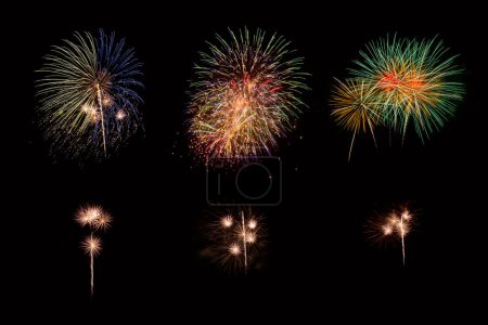 Photo for Colorful fireworks display on black background, celebration concept - Royalty Free Image