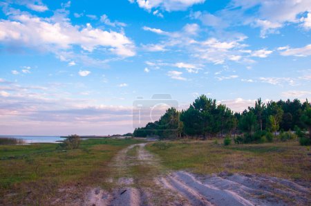 Foto de Hermoso paisaje con una carretera y un lago en el fondo - Imagen libre de derechos