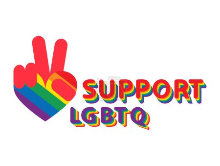 Téléchargez les illustrations : Geste de main Symbole de victoire Afficher Drapeau LGBT Rainbow Hearth, Soutenez le concept LGBTQ. Illustration, Affiche, vecteur, T-shirt, fond ou papier peint. - en licence libre de droit