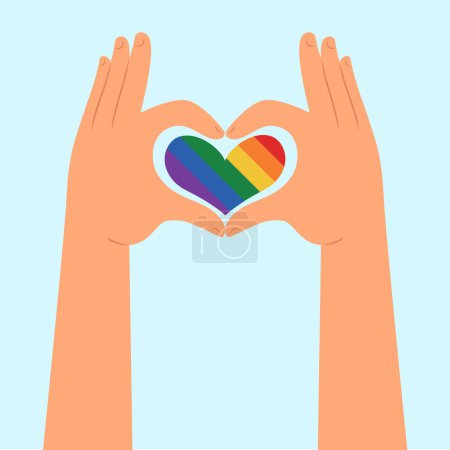 Hand making mini heart love sign lgbt. LGBTQ community flag, Illustration, Poster, Vector, Tshirt, Background or wallpaper. 