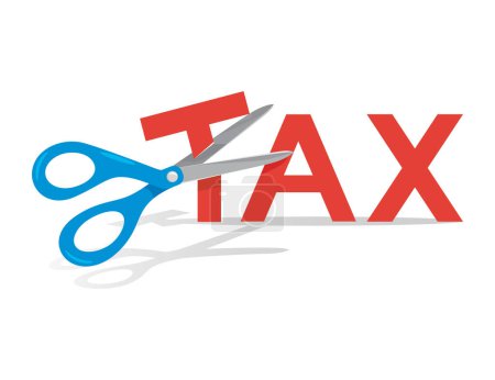 Photo for Scissors cutting big tax letter, illustration vector cartoon - Royalty Free Image