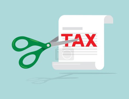 Scissors cutting big tax letter, illustration vector cartoon