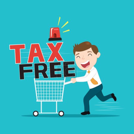 Illustration for Businessman with tax free shopping, illustration vector cartoon - Royalty Free Image