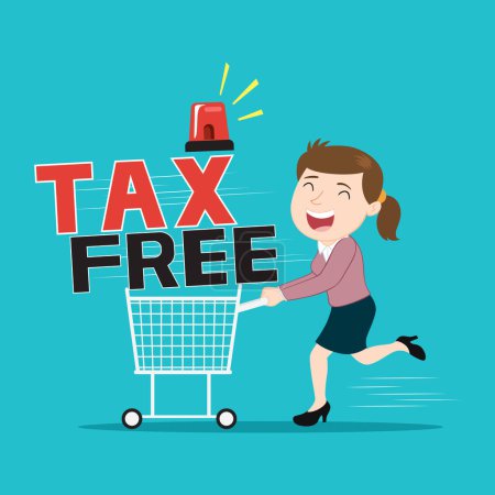 Illustration for Businesswoman with tax free shopping, illustration vector cartoon - Royalty Free Image