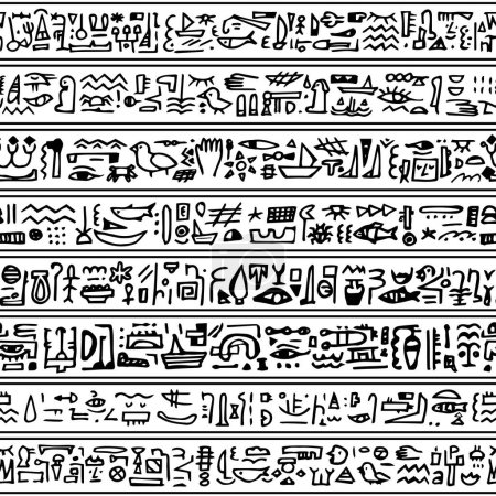 Illustration for Monochrome egypt black white line art vector seamless endless pattern. Can be used as border for childish textile, book covers, wallpapers for egyptian lovers - Royalty Free Image
