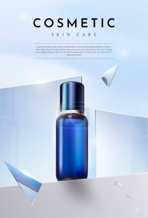 Photo for Blue Cosmetic Product for Skin Care on Glass Background, Vector Illustration - Royalty Free Image