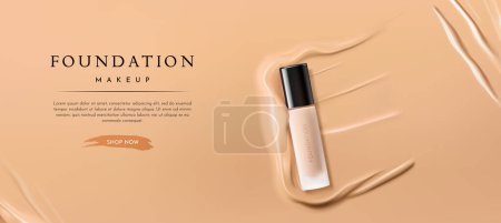 Photo for Liquid Foundation Makeup Advertising Banner Template, Vector Illustration - Royalty Free Image