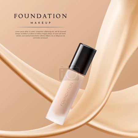 Elegant Makeup Advertising with Liquid Foundation Banner Template, Vector Illustration