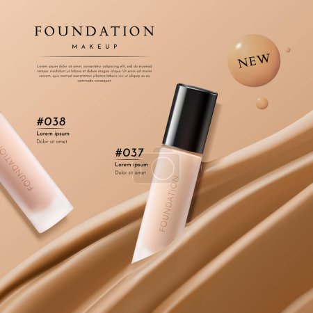 Elegant Foundation Makeup Advertising Banner Template, Vector Illustration