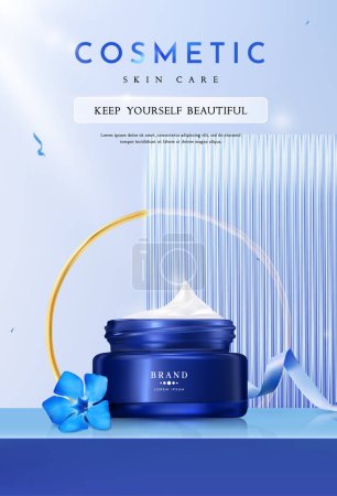 Illustration for Realistic Cosmetic Cream Product for Skin Care on Glass Background, Vector Illustration - Royalty Free Image