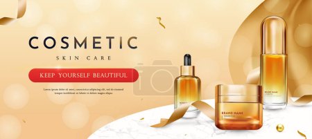 Ilustración de Conjunto de productos cosméticos de lujo para el cuidado de la piel, ilustración vectorial - Imagen libre de derechos