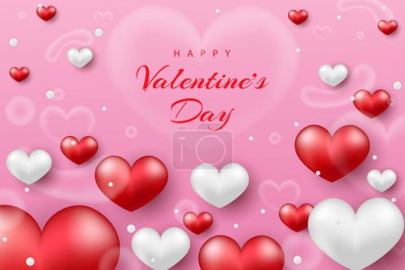 Illustration for Happy valentine's day background realistic hearts and bubble - Royalty Free Image