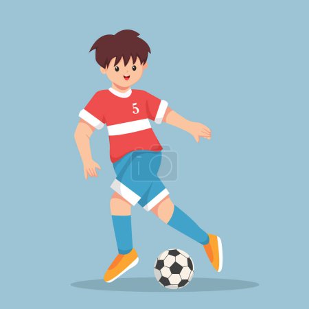 Ilustración de Niño jugando fútbol carácter diseño ilustración - Imagen libre de derechos