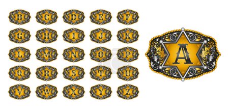 Illustration for Western Style Cowboy Belt Buckle Sheriff badge Monogram Master Collection - Royalty Free Image
