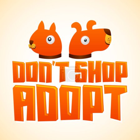 Illustration for Dont Shop Adopt, adoption pet emblem message with cute dog and cat - Royalty Free Image