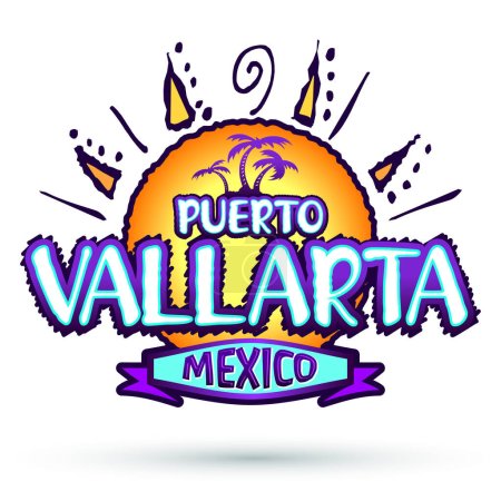 Téléchargez les illustrations : Puerto Vallarta icône vectorielle Mexique, design de l'emblème - en licence libre de droit