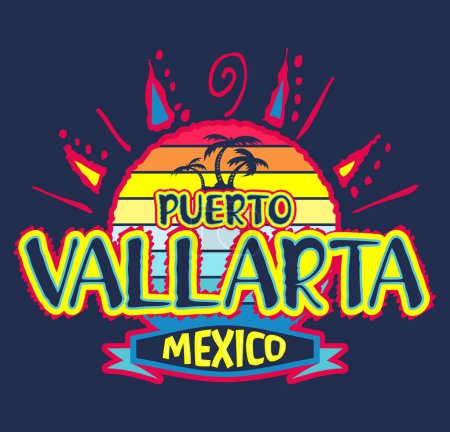 Téléchargez les illustrations : Puerto Vallarta icône vectorielle Mexique, design de l'emblème - en licence libre de droit