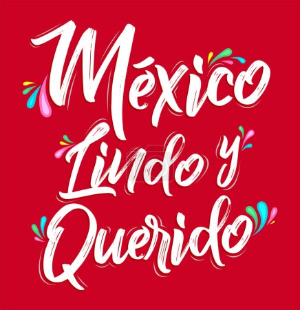 Illustration for Mexico Lindo y Querido, Mexico Beautiful and Beloved Spanish text vector lettering. - Royalty Free Image