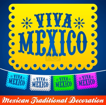 Illustration for Viva Mexico, Mexican holiday decoration elements vector illustration. - Royalty Free Image