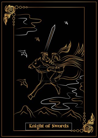 Illustration for The illustration - card for tarot - Knight of Swords. - Royalty Free Image