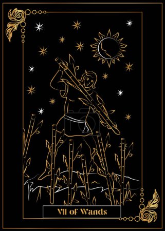 Illustration for The illustration - card for tarot - VII of Wands. - Royalty Free Image