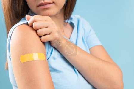Photo for Young woman after vaccination against coronavirus. Virus protection. COVID-2019. - Royalty Free Image