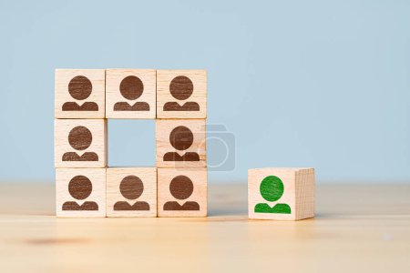 Photo for Different thinking and human resource management concept distinguishes the green management icon from the employee icon printed on a wooden block. - Royalty Free Image