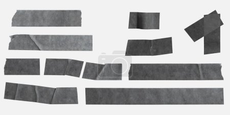 Foto de Conjunto de cintas grises sobre fondo blanco. Piezas de cinta de reparación gris plata aisladas. - Imagen libre de derechos