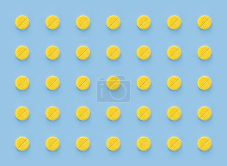 Seamless repetitive yellow pills arrangement on soft blue background