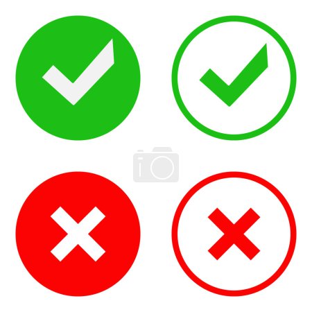 Green check mark and red cross mark. Validation and refusal icons