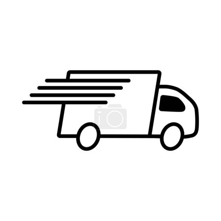 Fast delivery truck, vector illustration line icon. Fast shipping with moving transportation.