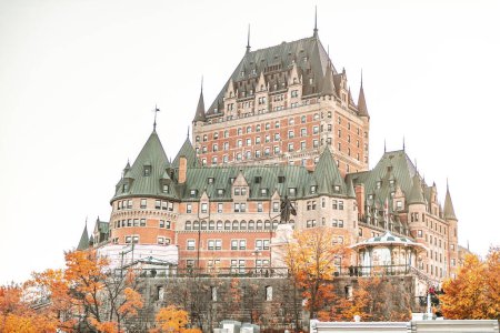 The nice Frontenac Castle Fairmount Hotel in the old Quebec city in Canada with autumn colors.