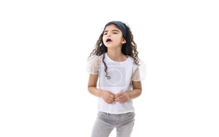 A curly dark hair child girl over white background