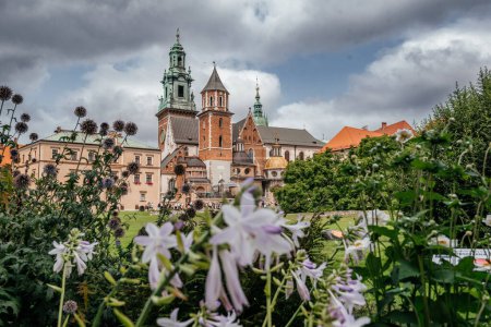 majestatyczna katedra i zamek na Wawelu w Krakowie, widok z tętniącego życiem ogrodu