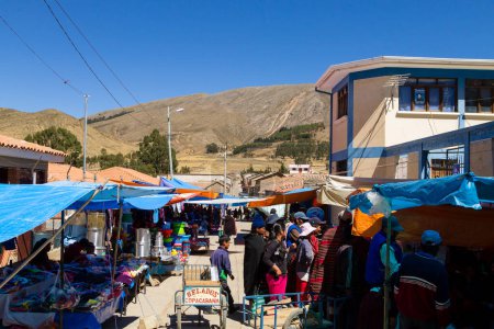 Photo for TARABUCO, BOLIVIA- AUGUST 06, 2017: Tarabuco traditional market view, Bolivia. Bolivian landmark. - Royalty Free Image