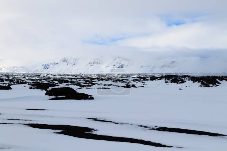 Landscape with snow, Askja caldera area, Iceland. Central highlands of Iceland