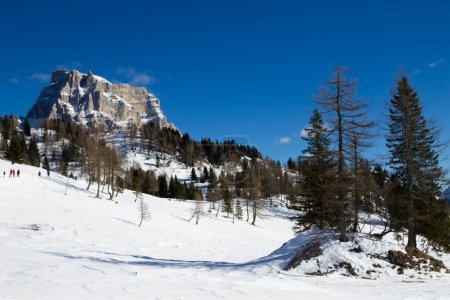 Pelmo mount view in Alleghe area, Italian alps. Winter panorama
