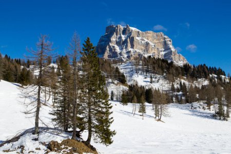 Pelmo mount view in Alleghe area, Italian alps. Winter panorama