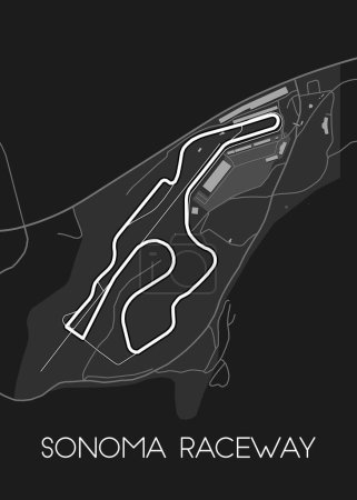 Ilustración de Sonoma Raceway, Sears Point Raceway mapa cartel del arte - Imagen libre de derechos