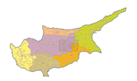 Carte administrative de Chypre montrant les régions, les provinces