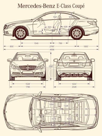 Téléchargez les illustrations : Mercedes Benz E Class Coupe 2009 plan de la voiture - en licence libre de droit