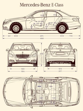 Téléchargez les illustrations : Mercedes Benz E Class Berline 2010 plan de la voiture - en licence libre de droit