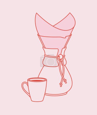 Illustration for Hand-drawn pour over with a cup of coffee. Line art. Vector illustration for coffee shops, cafes, and restaurants. - Royalty Free Image