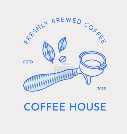 Illustration for Coffee logo template. Portafilter, coffee bean, and coffee leaves. Line art. Vector illustration for coffee shops, cafes, and restaurants. - Royalty Free Image