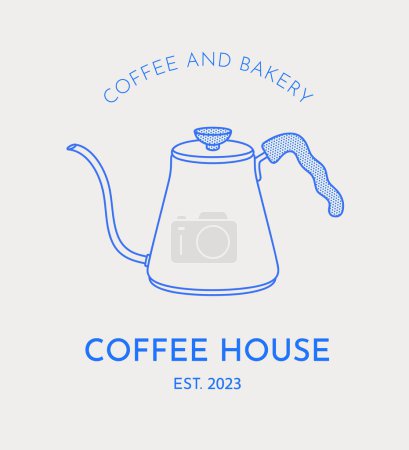 Illustration for Coffee logo template. Coffee kettle. Line art, retro. Vector illustration for coffee shops, cafes, and restaurants. - Royalty Free Image