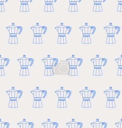 Illustration for Seamless pattern of moka pot. Line art, retro. Vector illustration for coffee shops, cafes, and restaurants. - Royalty Free Image